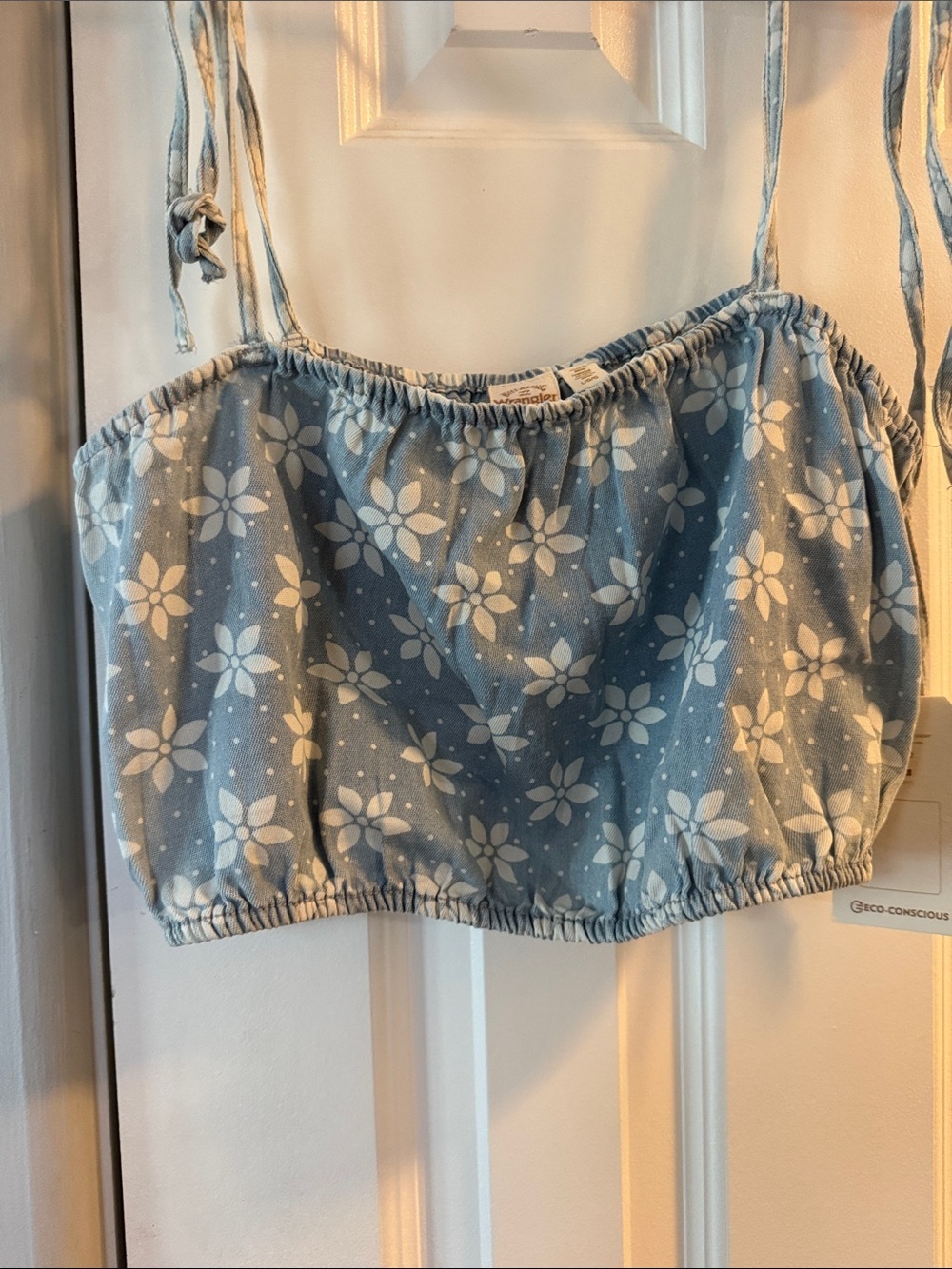 Billabong Wrangler Light Blue Floral Tie-Shoulder Crop Top - Picture 4 of 7